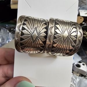 Large signed sterling earrings. Hand stamped. Signed sterling "AY". Probably nat